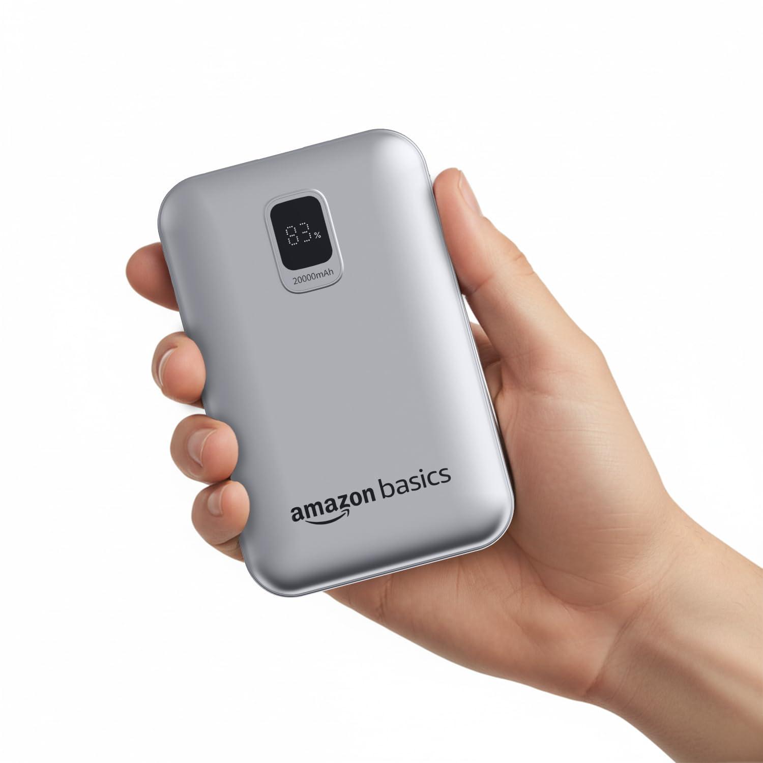 Amazon Basics 20,000mAh 35W Fast Charging Power Bank (Nano Size, Silver)
